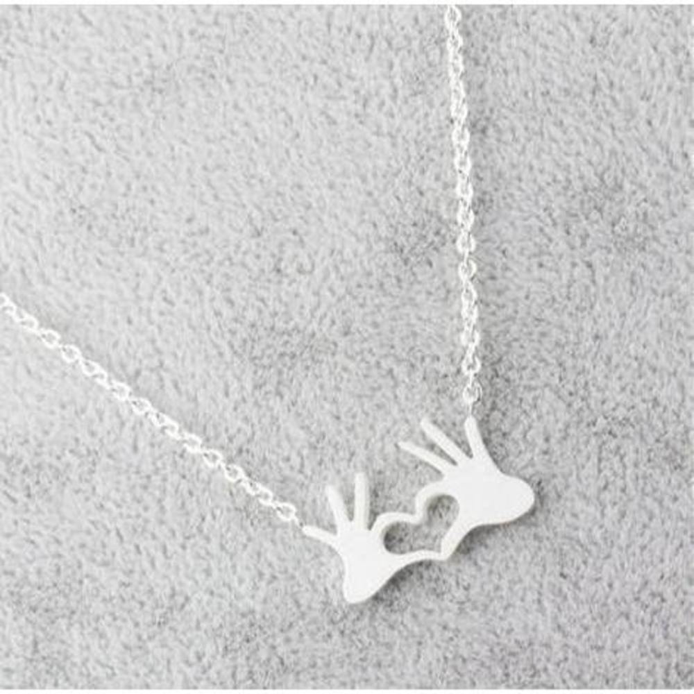 Double Hand Heart Symbol Silver Necklace